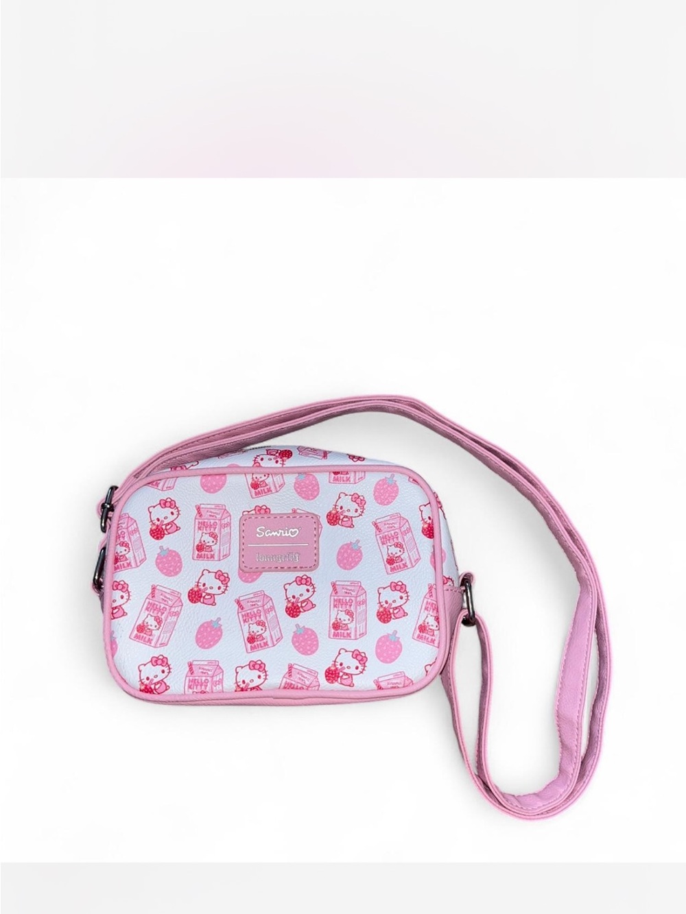 Sanrio Pink Crossbody Bag with Hello Kitty and Strawberry Pattern